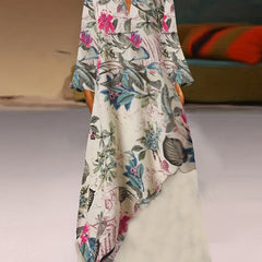 Colorblock Tropical Print Maxi Dress
