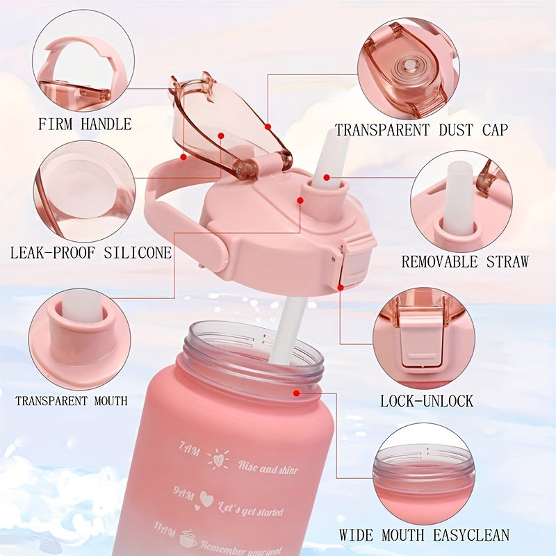 3pcs Gradient Water Bottles Shatterproof Time Marked