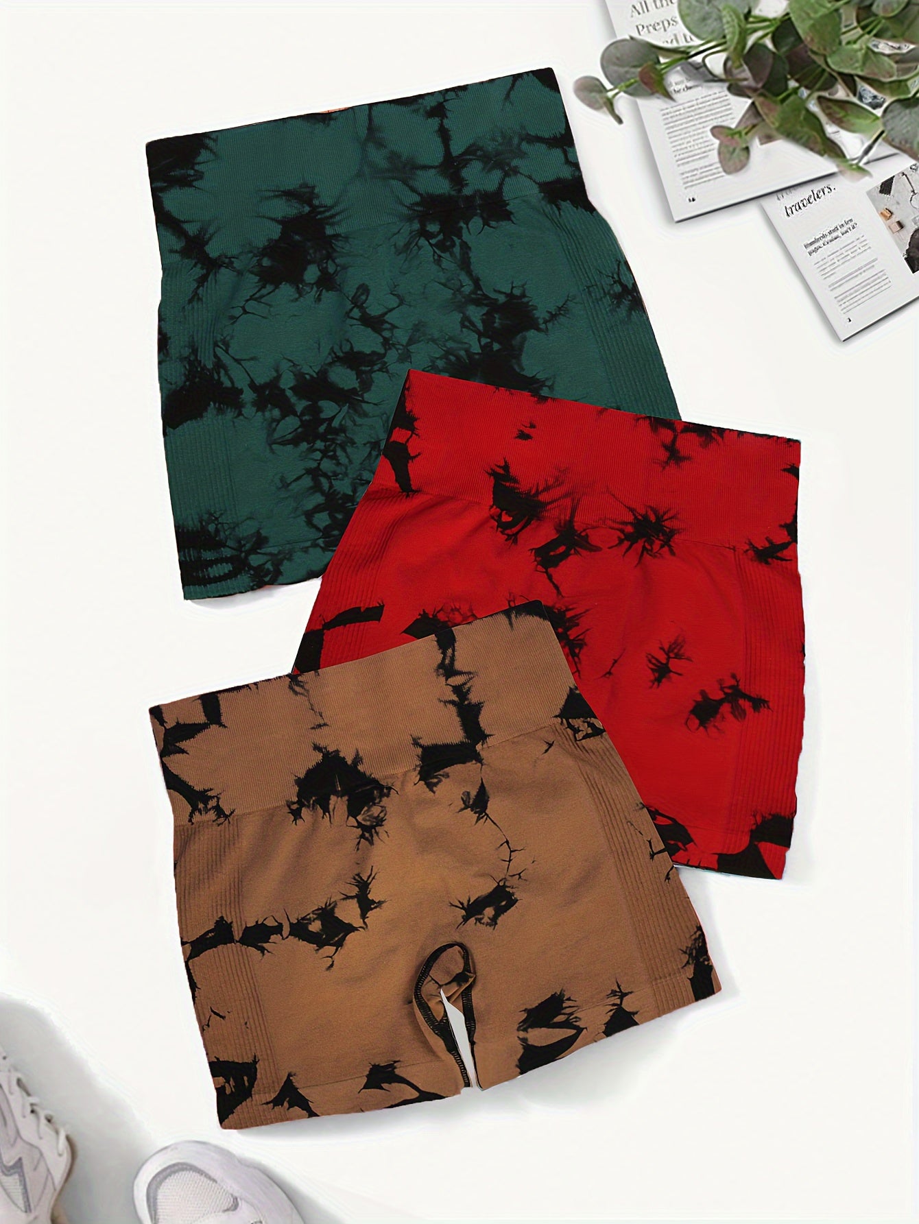 3pcs Tie Dye Seamless Yoga Shorts High Stretch Activewear
