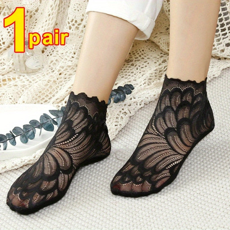 Floral Lace Mesh Socks Short Stockings Women's Hosiery