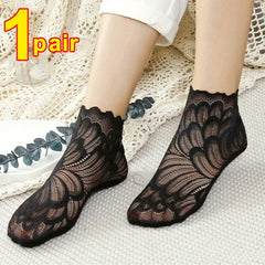 Floral Lace Mesh Socks Short Stockings Women's Hosiery