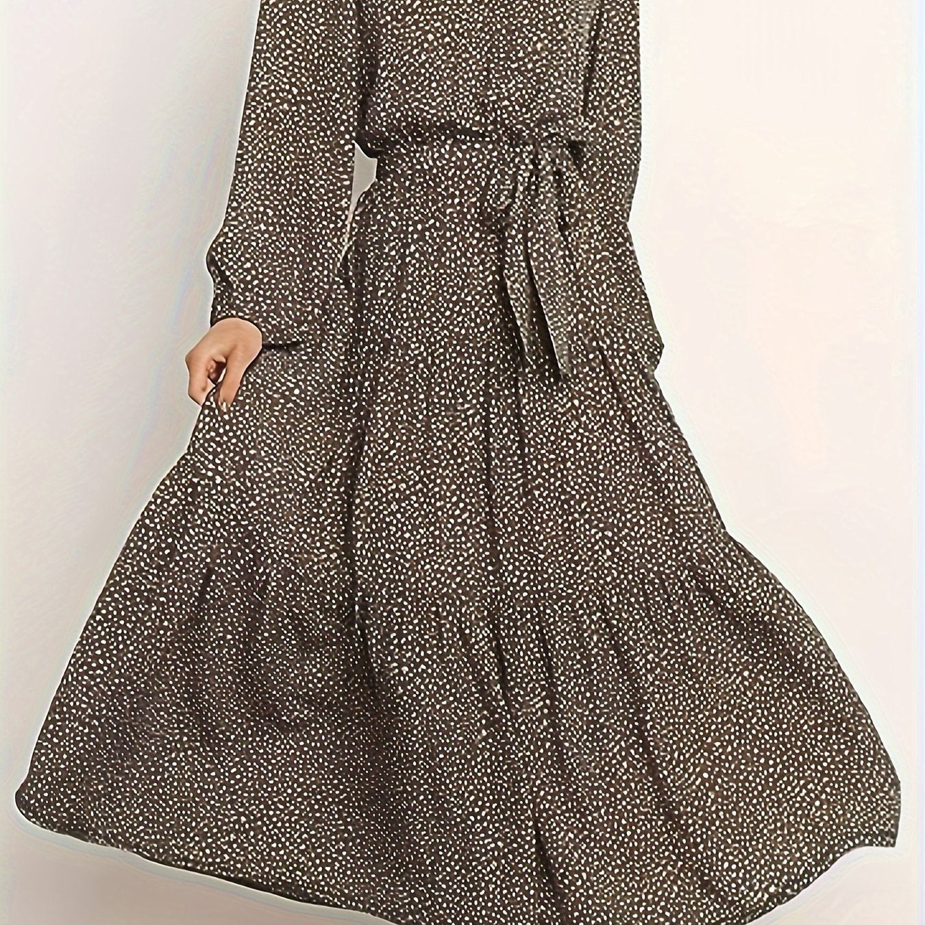 Plus Dot Print Lantern Sleeve V Neck Maxi Smock Dress With Belt