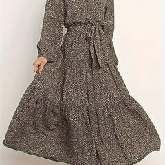 Plus Dot Print Lantern Sleeve V Neck Maxi Smock Dress With Belt