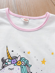 2pc Toddler Girls Unicorn Bow Top & Tutu Skirt Set For Party Kids Summer Clothes
