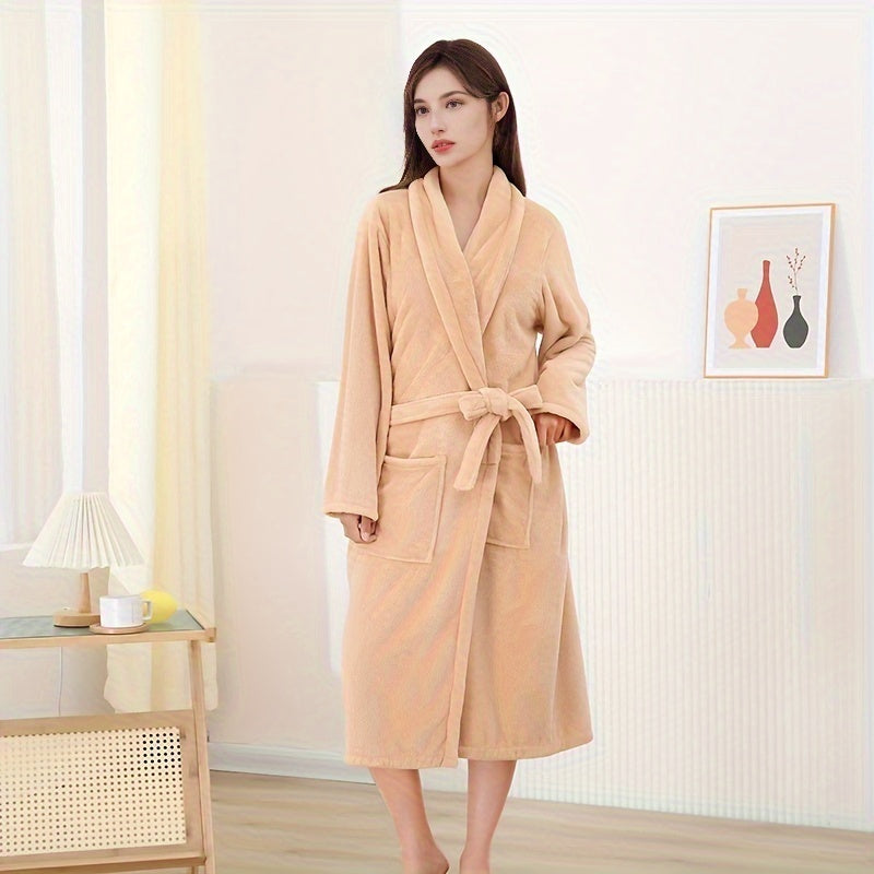 Women's Long Sleeve Bathrobe Soft Loungewear Robe with Pocket