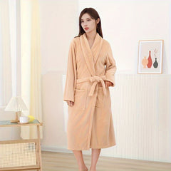 Women's Long Sleeve Bathrobe Soft Loungewear Robe with Pocket