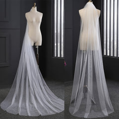Sheer Lace Wedding Head Veil with Trim Long Train Bridal Veil for Women