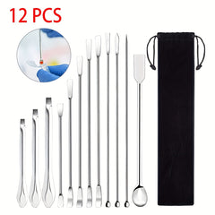 12pcs Lab Spatula Stainless Steel Micro Laboratory Scoops Mixing Spoon