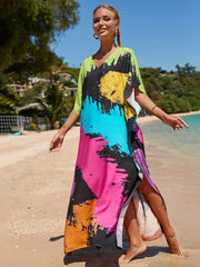 Splatter Print Bat Sleeve Cover Up Dress
