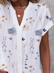 Women's Plus Floral Print Button Up Bat Sleeve Notched Neck Blouse