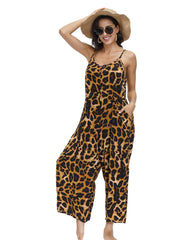 Leopard Print Cami Jumpsuit Wide Leg Casual Jumpsuit
