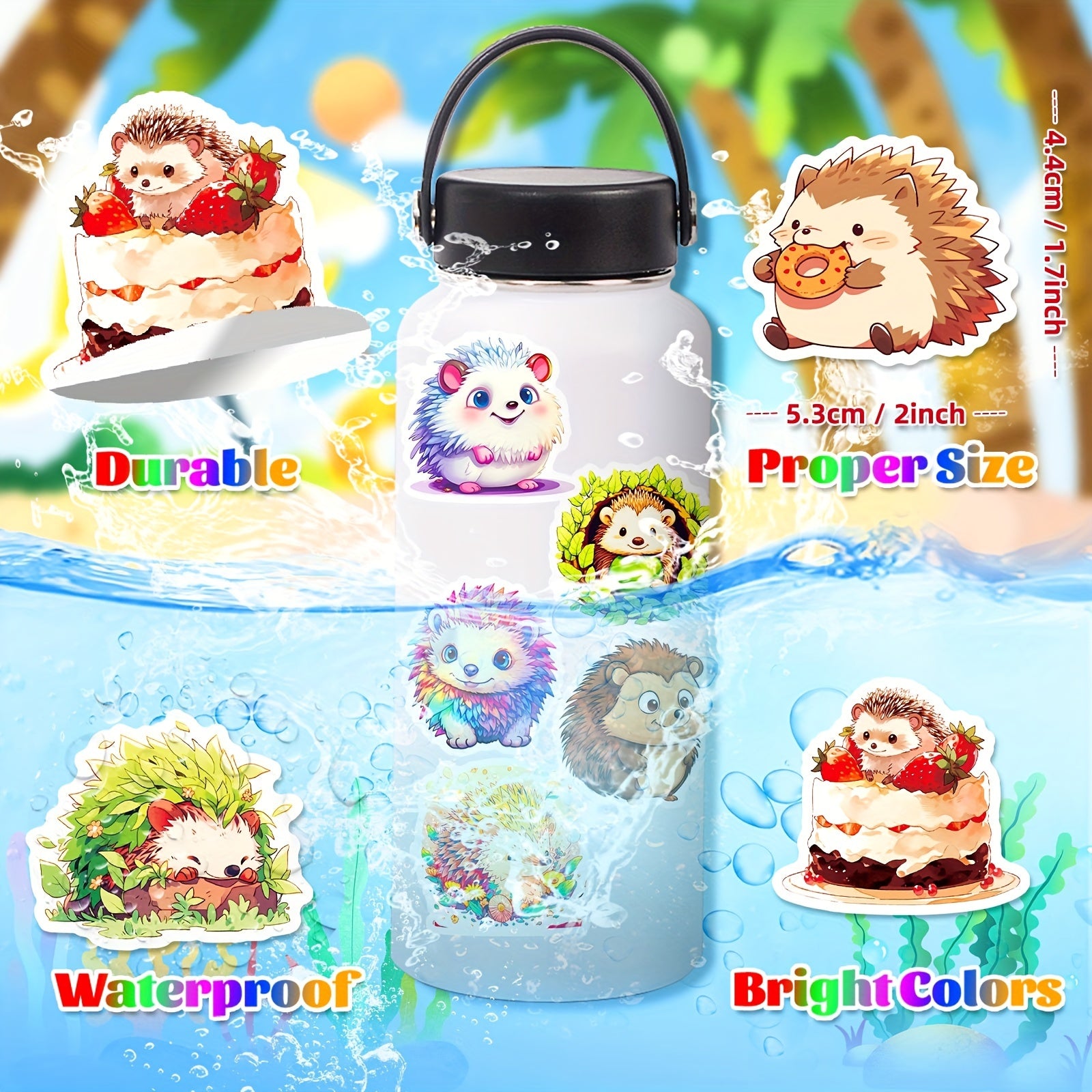 50 Hedgehog Stickers Vinyl Decals for Water Bottles Laptop Phone