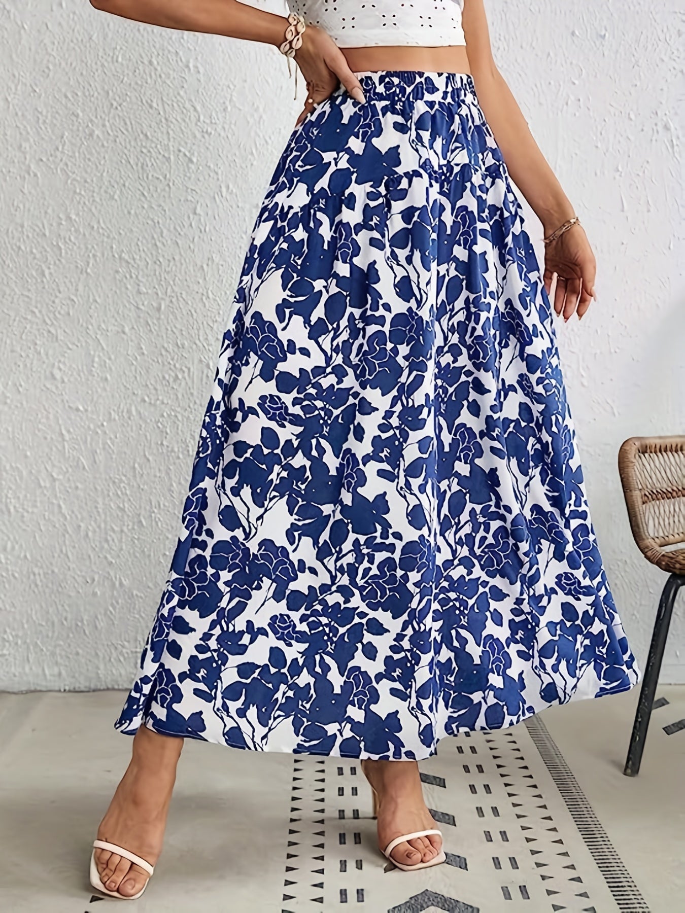 Floral Print Elastic Waist Skirt for Women