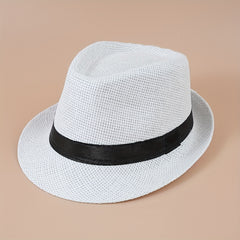 Vintage Jazz Fedora Cap Trilby Hat Straw Sun Hat