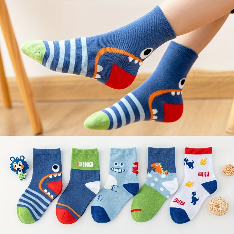 5 Pairs Dinosaur Knit Socks for Kids Boys Girls