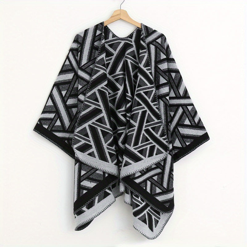 Striped Cashmere Shawl Double Wrap Cape Vintage Cardigan