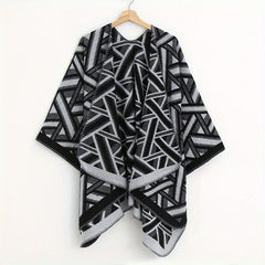 Striped Cashmere Shawl Double Wrap Cape Vintage Cardigan
