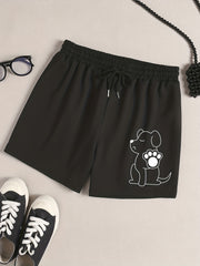 Dog Print Lounge Shorts Elastic Waist Pajama Shorts