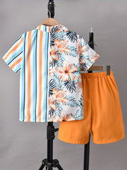 Boys Hawaii Leaf Print Shirt&Shorts Set Summer Kids Clothing