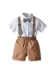 Boys Short Sleeves Shirt & Suspender Shorts Set
