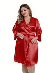 Women's Plus Satin Butterfly Print Half Sleeve Robe