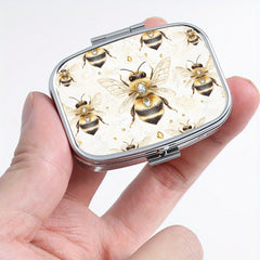 Gem Bee Printed Square Pill Box Two Compartment Portable Pill Box