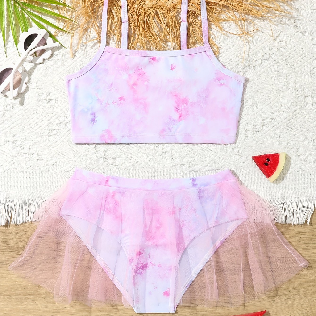Girls Tie Dye 2pc Swimwear Set Top Tutu Briefs Summer Gift