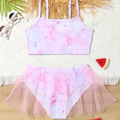 Girls Tie Dye 2pc Swimwear Set Top Tutu Briefs Summer Gift