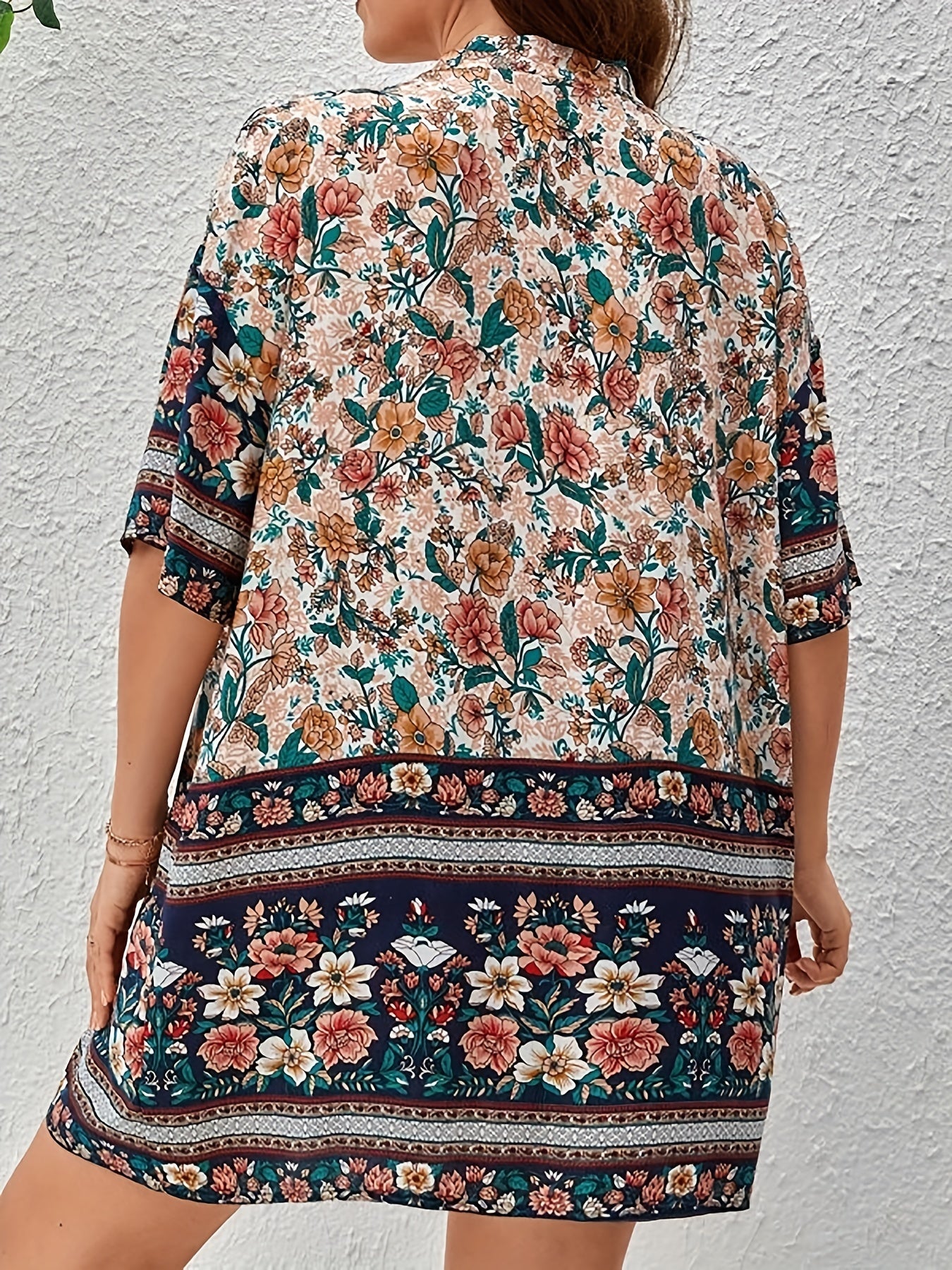 Boho 2 Piece Set: Floral Cover Up & Drawstring Shorts