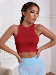 Red Solid Threaded High Stretch Vest Sports Fitness Yoga Running Skinny Top