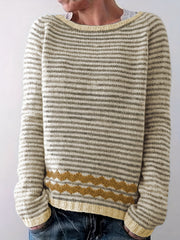 Striped Crew Neck Pullover Sweater Long Sleeve Casual Fall Winter Women's Clothi