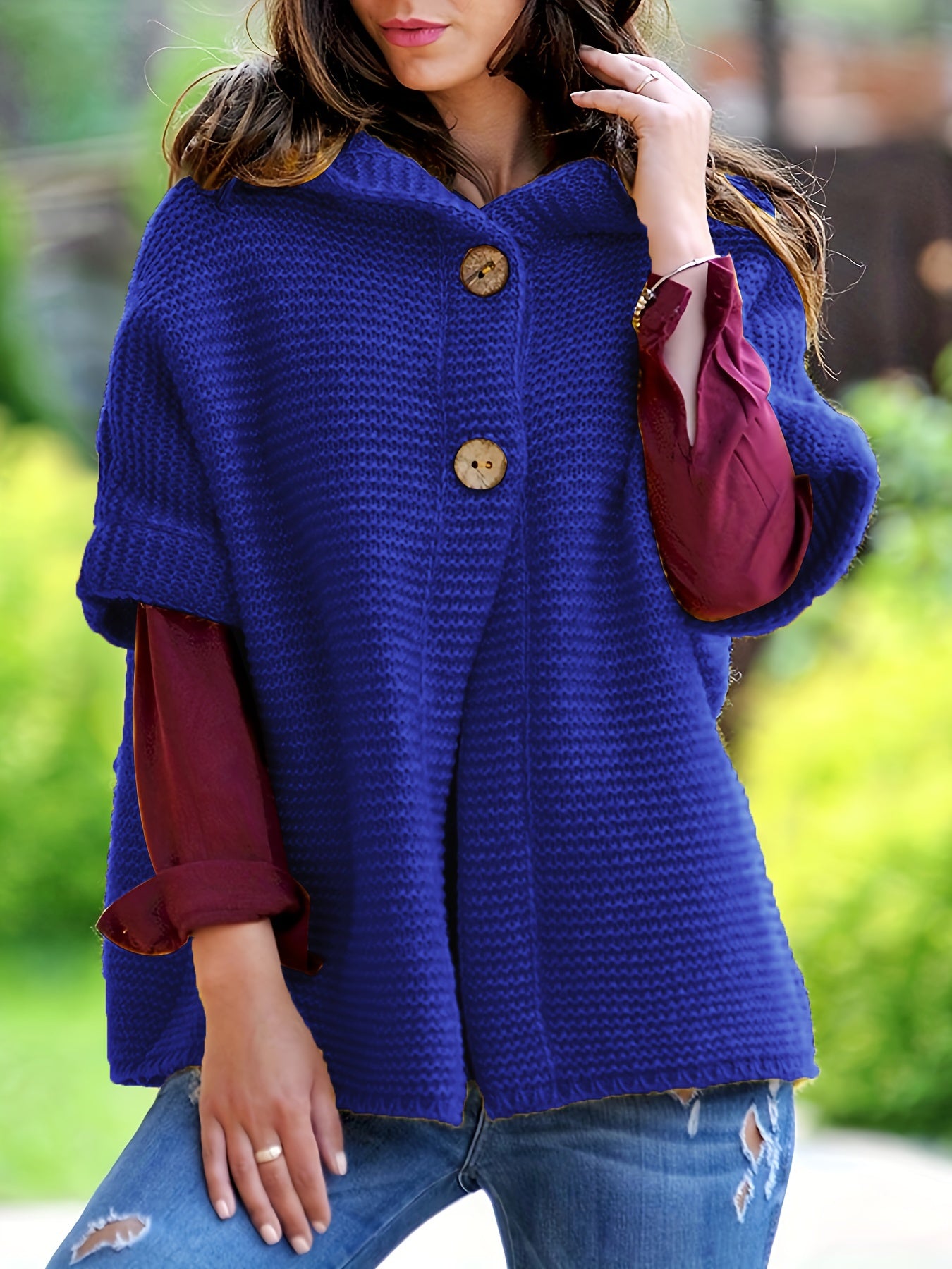 Solid Short Sleeve Hooded Sweater with Buttons