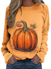 Halloween Pumpkin Printed Sweatshirt Round Neck Casual Pullover