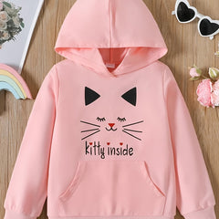 Girls Cat Graphic Hoodie Sports Pocket Sweatshirt Top Spring Clothes