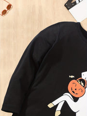 Cotton Unicorn & Pumpkin Print T-shirt for Fall Halloween