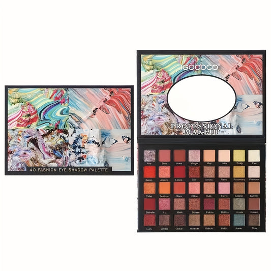 40 Color Eyeshadow Palette Multicolor Red Brown Coral Green Yellow Pearly Matte