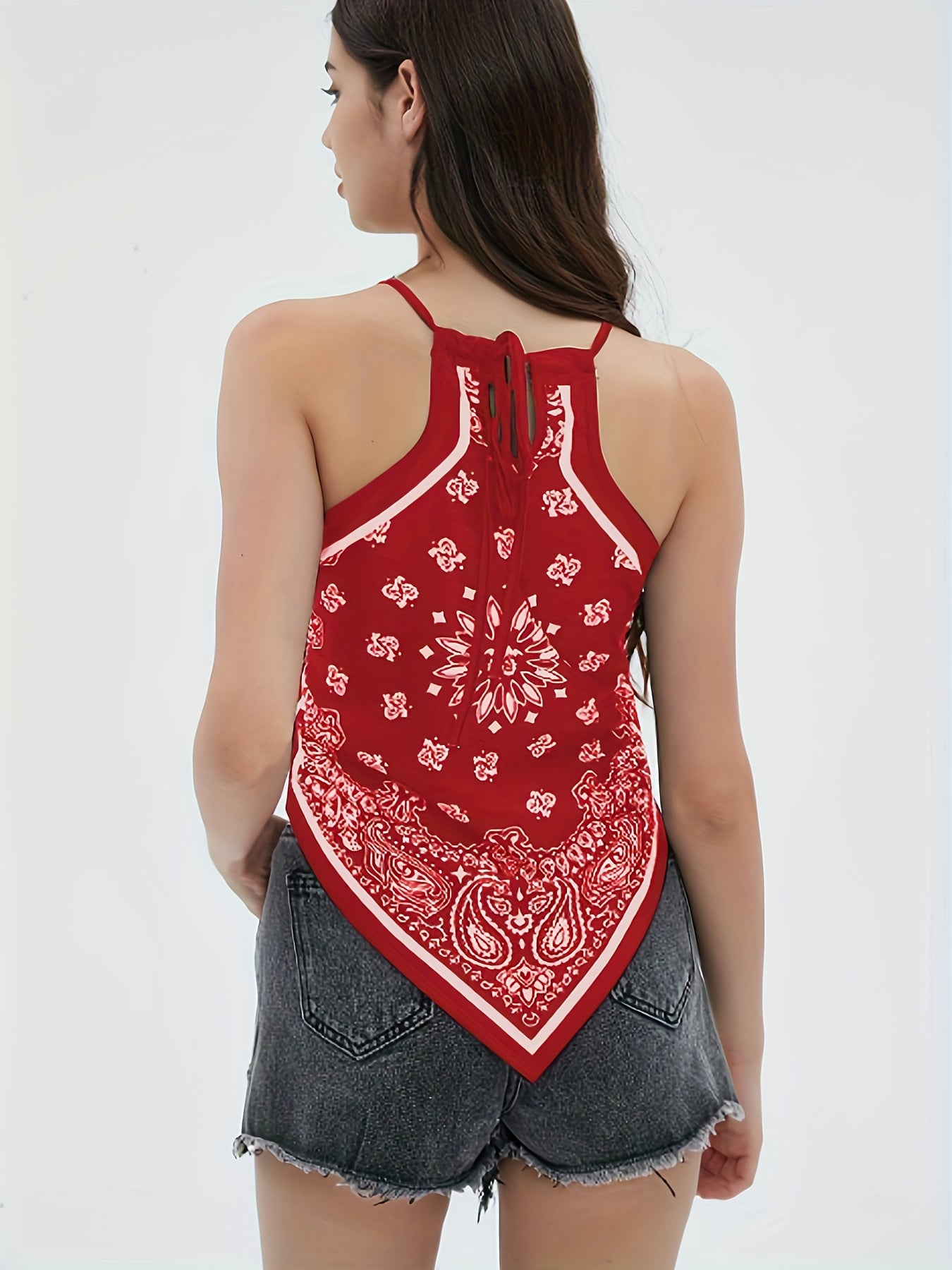 Paisley Print Halter Neck Top Sleeveless Summer & Spring Women's Clothing