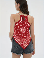 Paisley Print Halter Neck Top Sleeveless Summer & Spring Women's Clothing