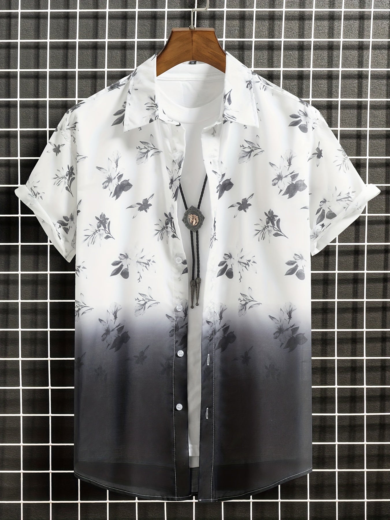 Floral Print Men's Short Sleeve Shirt for Summer Vacation