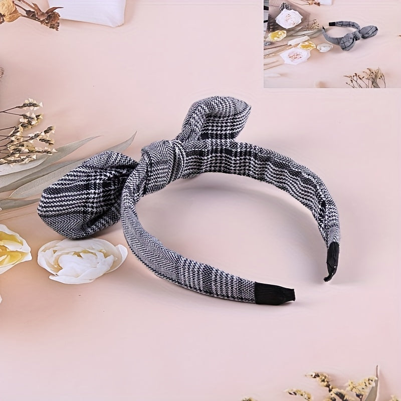 Wide Grey Bow Headband Solid Striped Print Hair Band Girls Hair Accessories