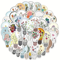 50 Cartoon Light Bulbs Flowers Graffiti Stickers DIY Waterproof Stickers