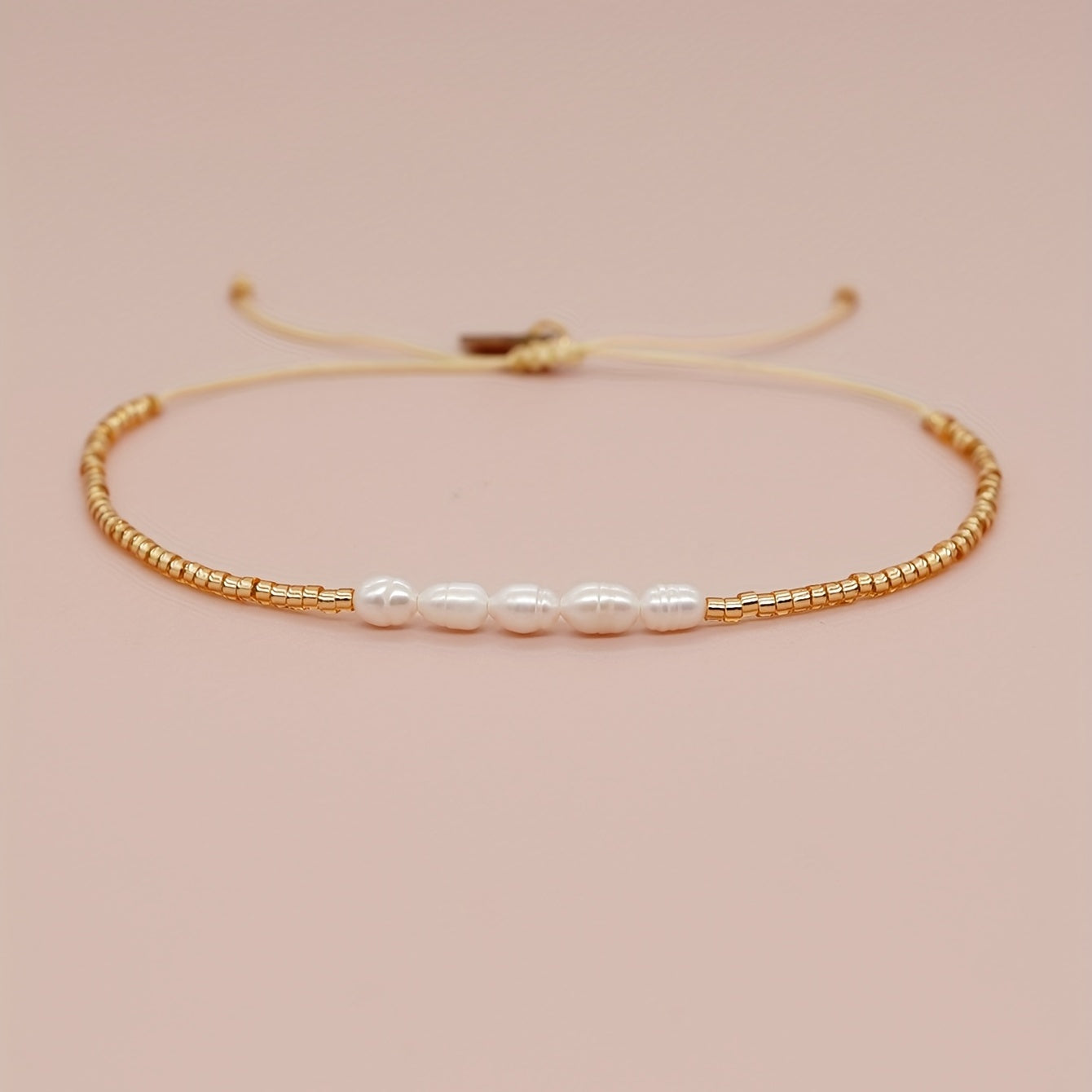 Golden Freshwater Pearl Beaded Bracelet for Girls Kids