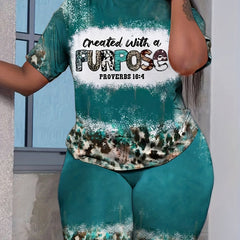 Leopard Print Two piece Set Short Sleeve T shirt & High Waist Shorts