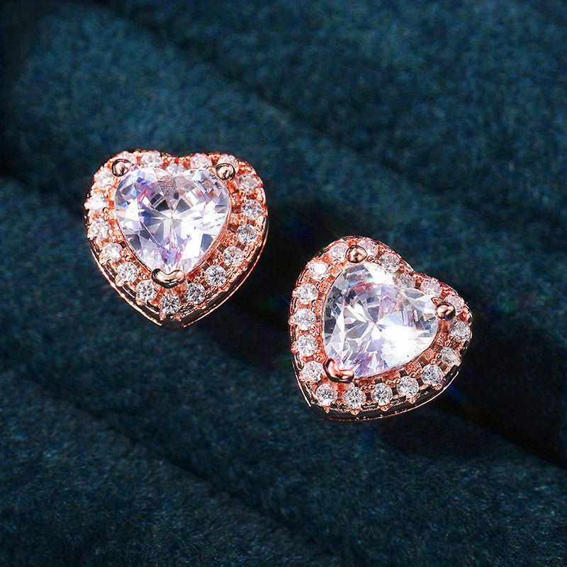 Rhinestone Heart Stud Earrings - Decorative Accessories Jewelry