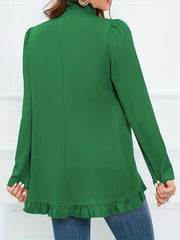 Casual Cardigan Women's Plus Solid Long Sleeve Open Front Ruffle Trim