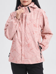 Women's Geometric Pattern Windproof Jacket for Hiking