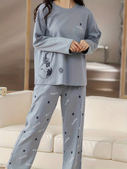 Letter Print Pajama Set Long Sleeve Top & Pants
