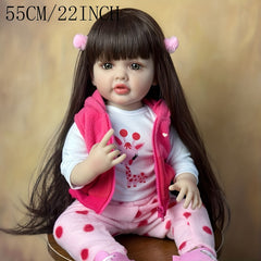 22" Full Silicone Reborn Baby Girl Doll Classic Dress Up Birthday Gift