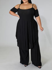 Cold Shoulder Top & Wide Leg Pants Set Plus Size 2pcs Set