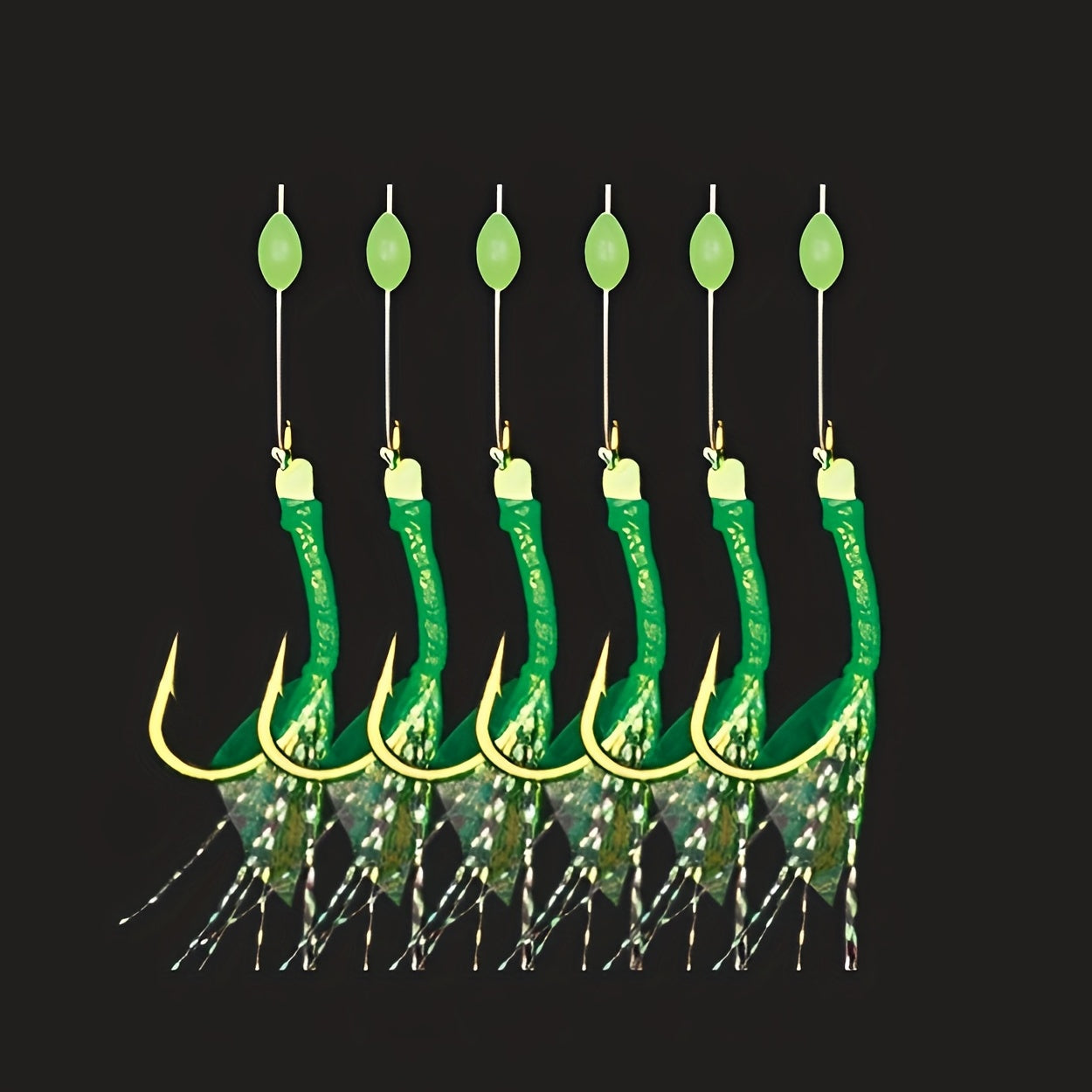Bionic Fishing Hook Set with 6 Hooks on Green Leather String